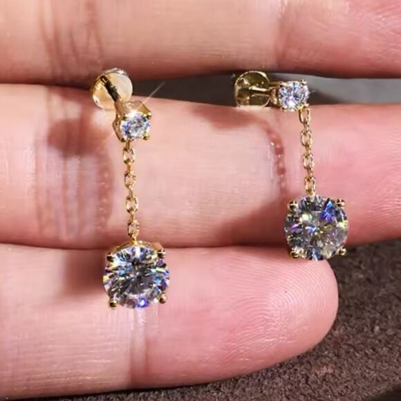Gold bling drop earrings made with high grade CZ and gold plated stainless steel - Picture 1 of 5